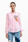 STRIPE FLOWER SHIRT - pink