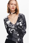 KNITTED TEXT SWEATER - black