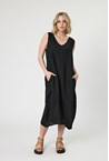 VELLINI LINEN DRESS - black