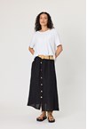 LINEN BUTTON SKIRT - black