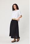 LINEN BUTTON SKIRT - black