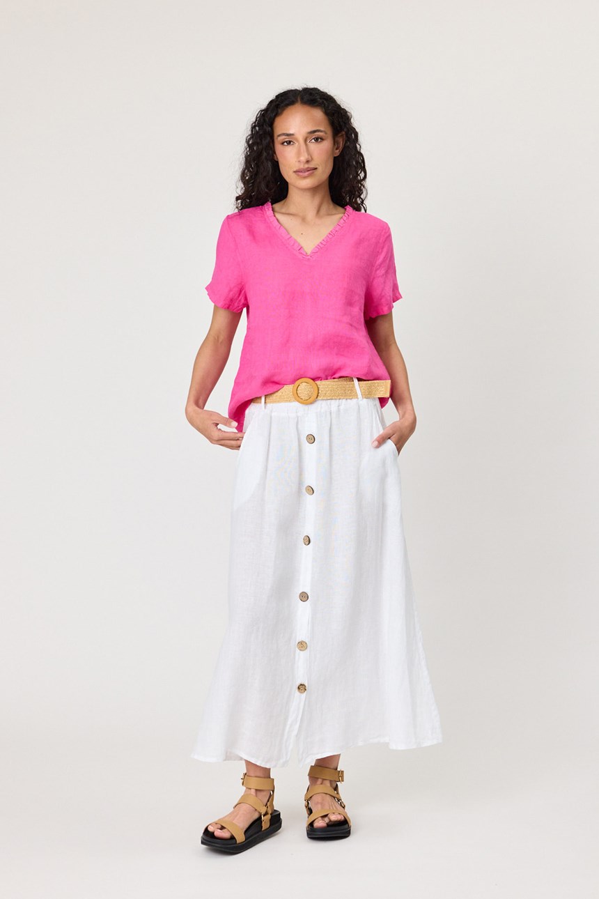 LINEN BUTTON SKIRT