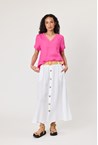 LINEN BUTTON SKIRT - white