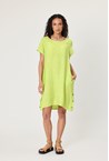 LINEN SIDE BUTTON DRESS - lime