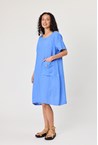 LINEN ONE PKT DRESS - blue