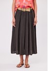 LINEN BELT SKIRT - choc