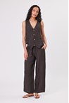 LINEN STRIPE VEST - choc