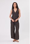 LINEN STRIPE VEST - choc