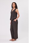 LINEN STRIPE VEST - choc