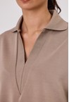 VELOUR RIB COLLAR TOP - mocha