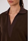 VELOUR RIB COLLAR TOP - toffee