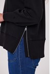 VELOUR RIB ZIP CREW - black