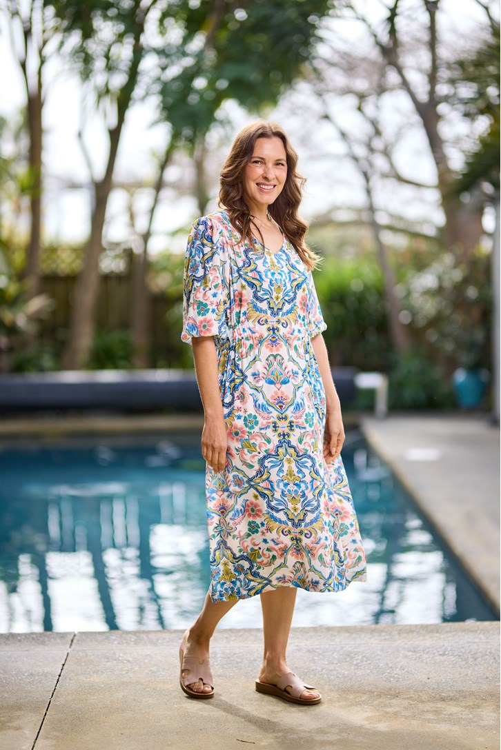 PEARL SHIRRED DRESS