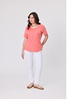 FLORAL PATCH TOP - coral